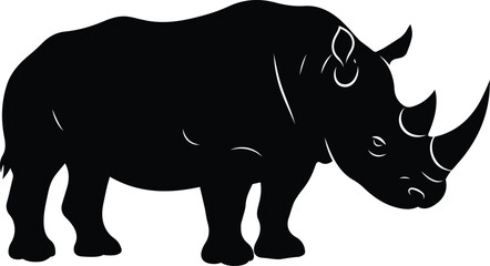 Rhino Animal Black Silhouette Vector Illustration