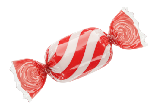 Isolated Festive Red and White Striped Wrapped Candy Sweet Treat