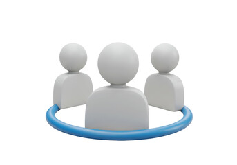 Isolated 3D Group of User Icons Connected by a Blue Circle Representing Community