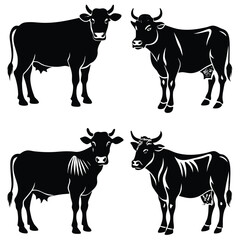 Fototapeta premium Cow Silhouette Icon Minimal Black Vector Isolated on White Background