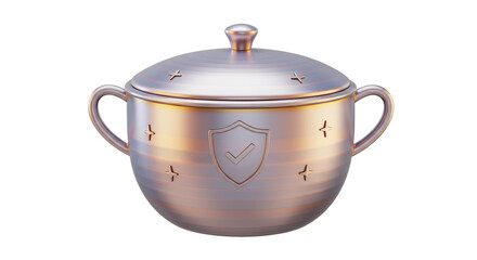 Isolated Metallic Cooking Pot with a Shield and Checkmark for Food Safety