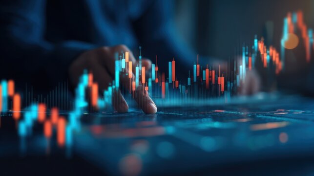 fingers touch financial data charts