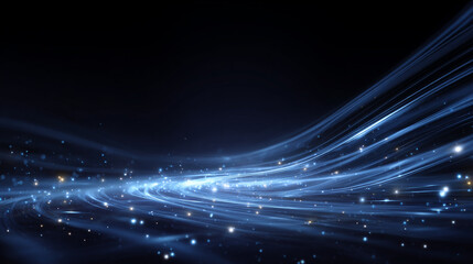 Abstract scene elegant blue light lines on dark background with lighting effect and sparkle. Vector illustration