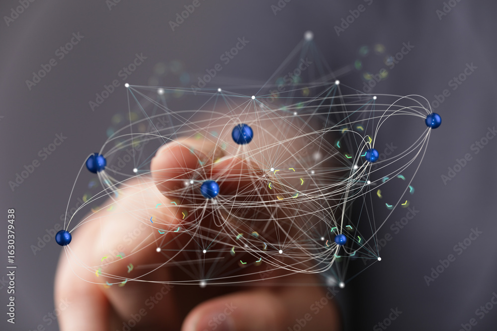 Poster abstract image of a hand interacting with a digital network. perfect for technology, connectivity, a