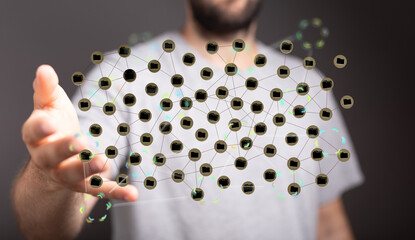 Abstract image depicting data network and file sharing.  Ideal for technology, connectivity, and...
