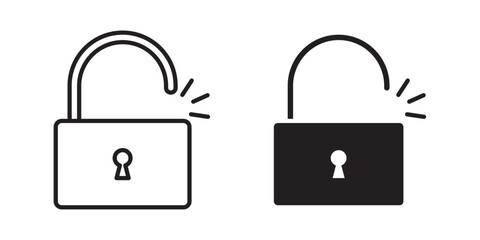 Unlock icon . Vector illustration with stroke and fill on a white background.