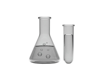 Isolated Laboratory Glassware, Flask and Test Tube with Liquid