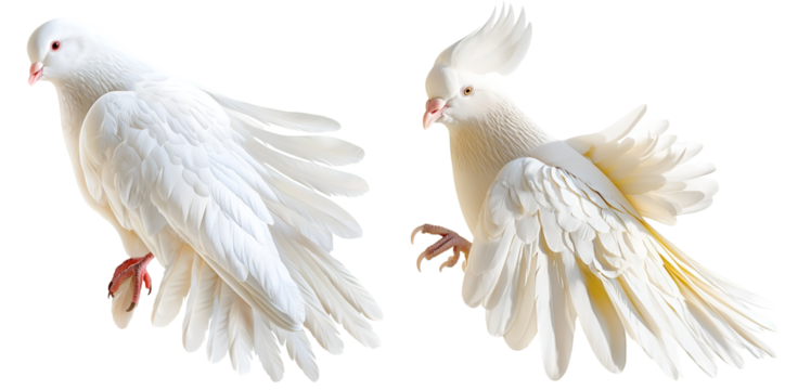 White doves flying isolated on white background peace and love symbol birds

