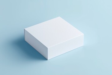 Fototapeta premium Clean white product box mockup on blue background, top view. Minimalist packaging design