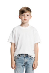 Fototapeta premium little boy wearing white t-shirt and blue jeans, isolated on transparent background