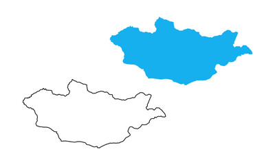Mongolia Country Map. Blue silhouette and outline isolated on white background	