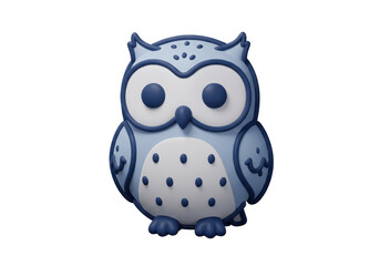 Isolated Cute Blue Cartoon Owl with Big Eyes