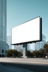 Fototapeta premium Blank large-format billboard mockup on urban street with modern architecture, advertising copy space
