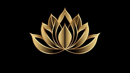 Obraz premium Golden lotus flower emblem on black background