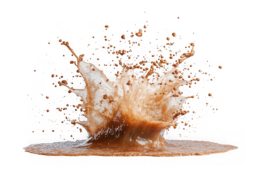 Dynamic coffee splash frozen in time against a black background