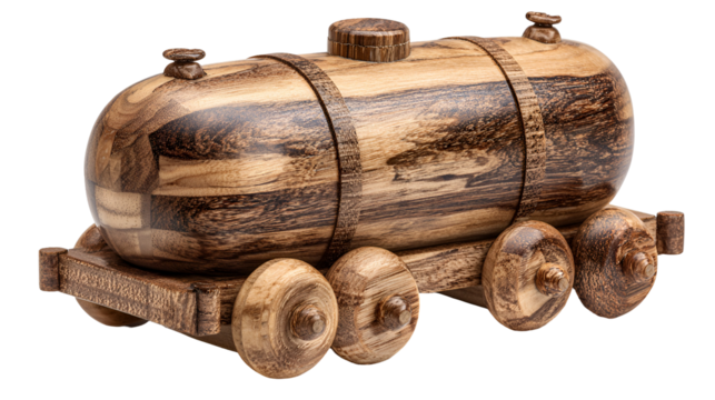 Wooden toy train tanker car isolated on transparent background