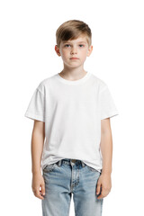 Fototapeta premium little boy wearing white t-shirt and blue jeans, isolated on transparent background