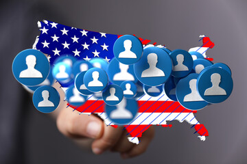 Illustrative image depicting a network of people across the United States, symbolizing digital...