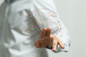 Abstract image depicting a hand interacting with a digital global network.  Ideal for technology, connection, and communication concepts.