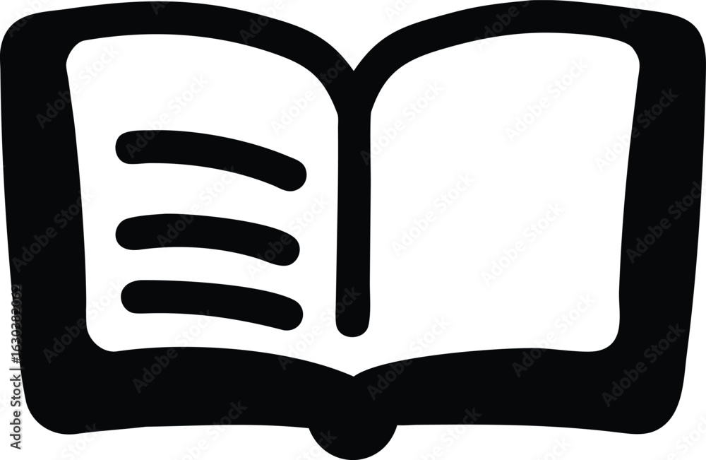 Aufkleber simple black and white open book icon with lines and the word education on one page representing lea