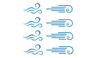 Blue Wind Icons Vector Set – Swirl Air Flow, Breeze Symbols & Propeller Elements