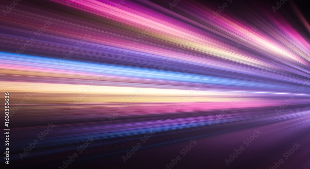 Poster dynamic perspective of colorful light beams moving at high speed. abstract futuristic background wit