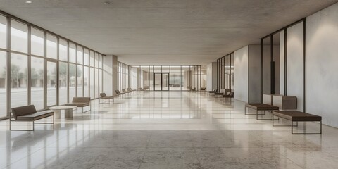 blurred office background with workstation out of focus	
