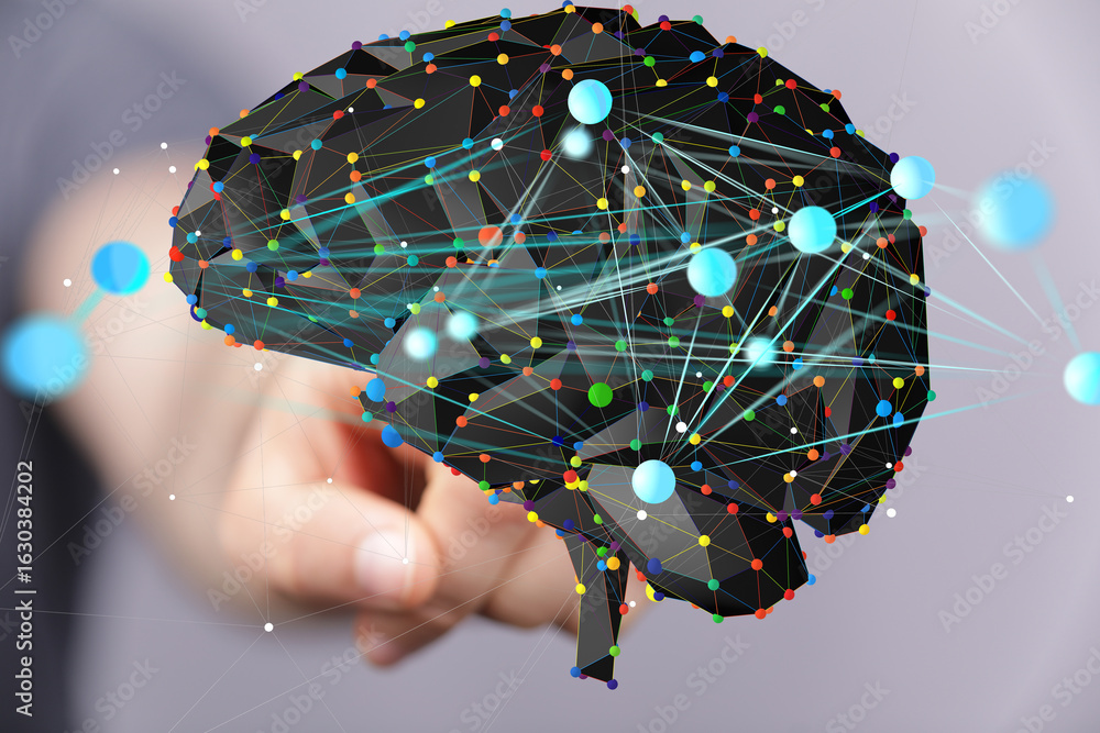 Poster abstract image of a brain with neural connections, representing ai, technology, and complex systems.
