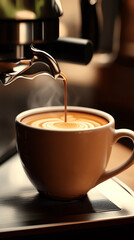 A cup of coffee is beautiful and aesthetically pleasing on the coffee shop table