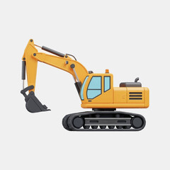 Yellow excavator with black tracks on a light gray background.