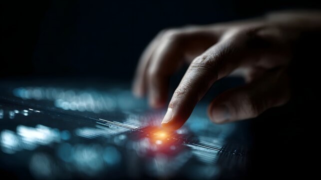 Hand adjusting a holographic performance metrics dashboard - Powered by Adobe