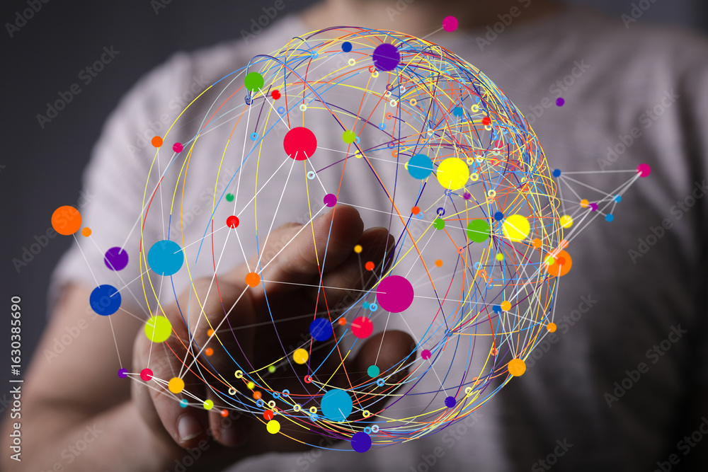 Poster abstract image of a global network, showcasing interconnectedness and communication.