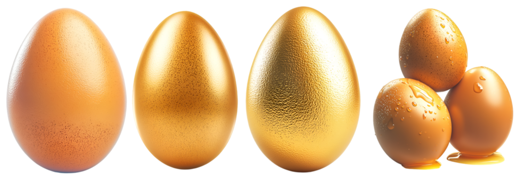 Golden easter eggs set realistic metallic shiny eggs isolated on white background

