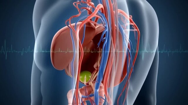 Human Anatomy Liver Gallbladder Bile Duct Intestine Blood Vessels Arteries Veins Medical Health Science Healthcare 4K Ai HD video.
