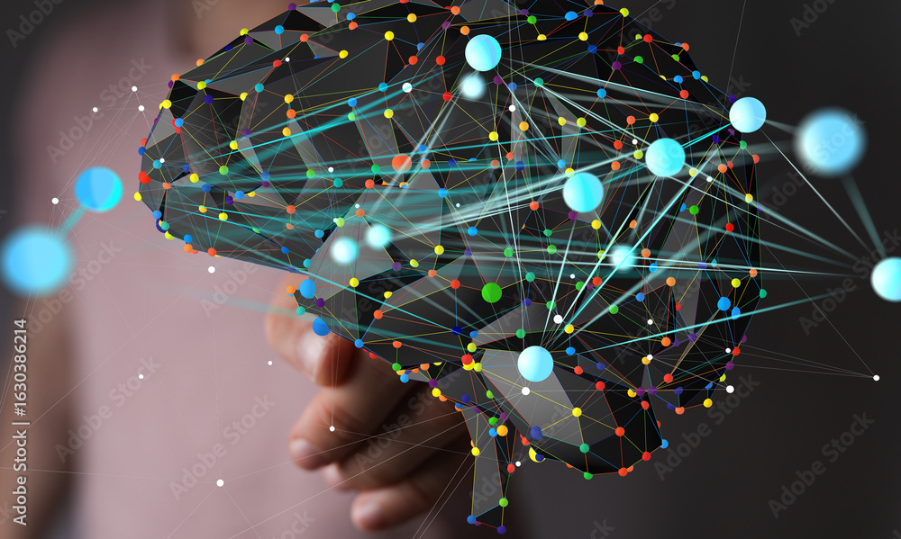Poster abstract image of a brain's neural network. perfect for ai, technology, and innovation concepts.
