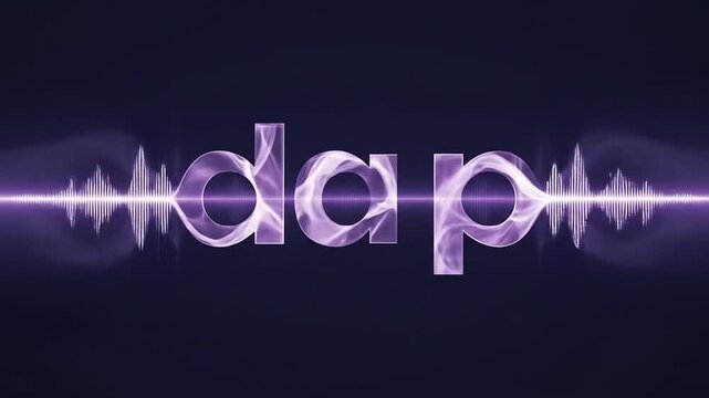 The word "dap" is displayed with a light purple, smoky texture, flanked by horizontal soundwaves on a dark purple background.