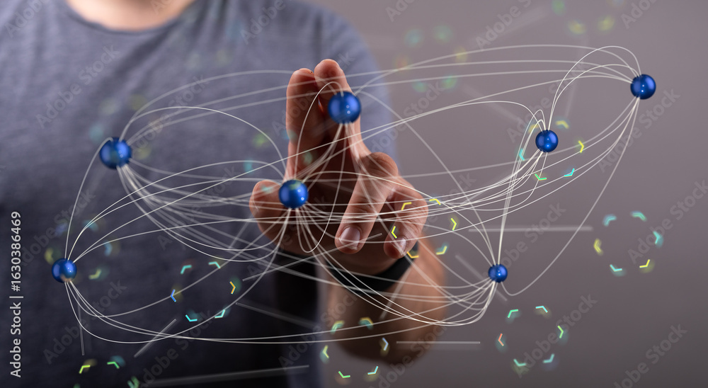 Aufkleber abstract image of a hand interacting with a digital network. perfect for technology, connection, and