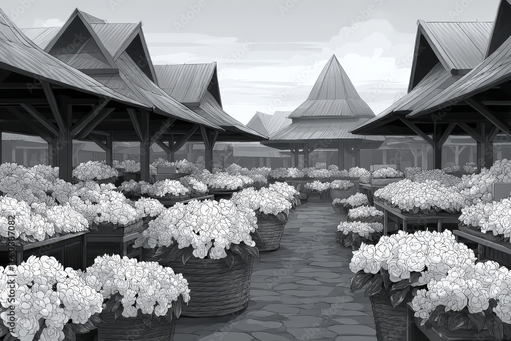 Aufkleber tranquil floral marketplace capturing the essence of nature's beauty through a serene array of bloss
