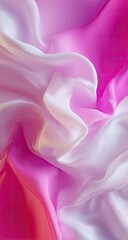 Fototapeta premium Close-up of draped, vibrant pink and white silk fabric. Soft, flowing folds