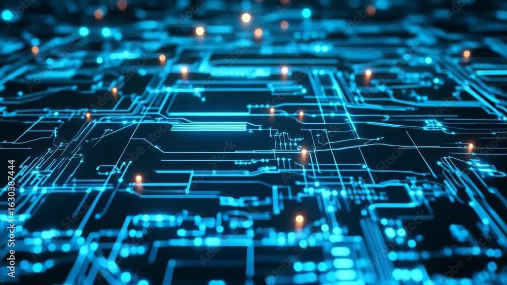 Poster delve into a mesmerizing world where luminous connections form a complex tapestry of digital circuit