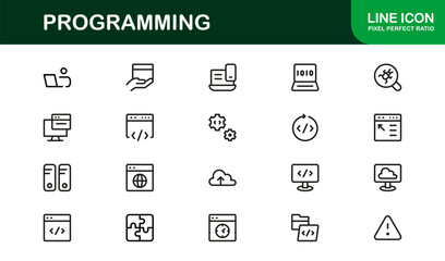 Obraz premium Programming Professional Modern Line Icon Set with Minimal Unique Vector Design for Digital Technology and Coding Projects