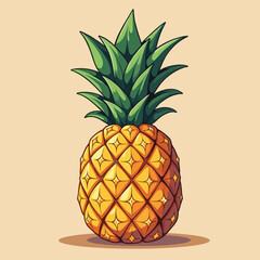 Stylized vector illustration of a whole tropical pineapple