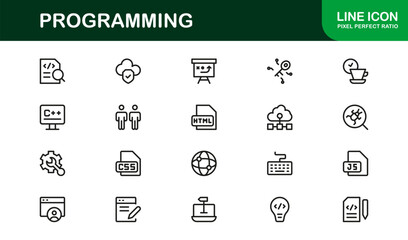 Programming Professional Modern Line Icon Set with Minimal Unique Vector Design for Digital Technology and Coding Projects