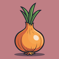 Vector illustration of a whole raw onion with leaves