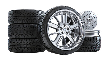 Premium car tires and shiny chrome rims for ultimate performance and stylish automotive upgrades