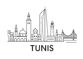 Obraz premium Tunis city skyline vector on white background Vector line city skyline