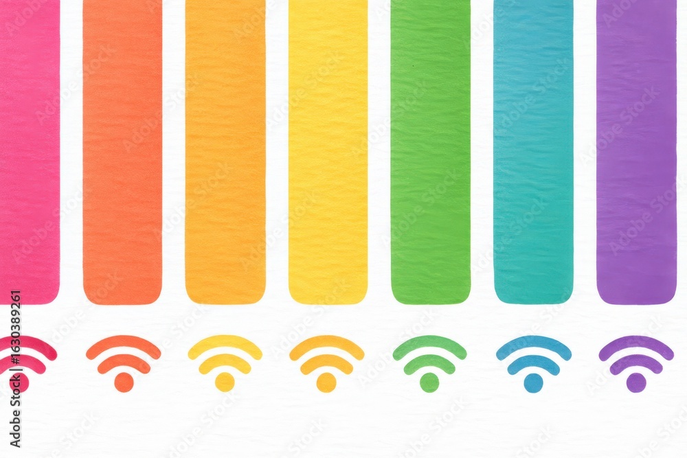 Poster dynamic representation of wireless connectivity illustrated through a spectrum of colorful bars with
