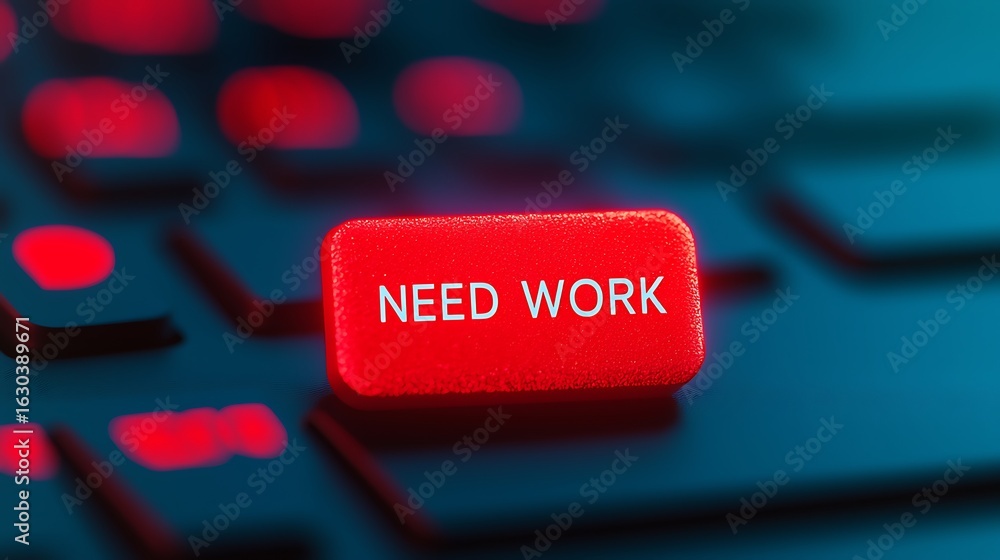 Poster a bright red key on a keyboard labeled 