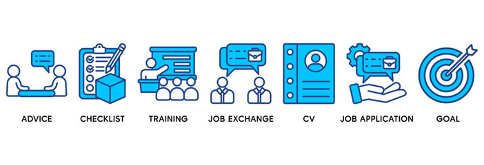 Career icon set vector illustration concept relate to advice, checklist, training, job exchange, cv, job application and goal