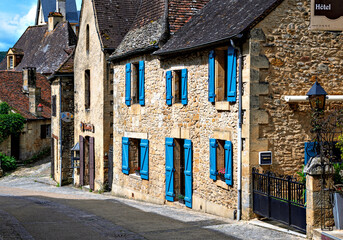 Stone houses in a street in the village of Beynac on the Dordogne River in Perigord, France